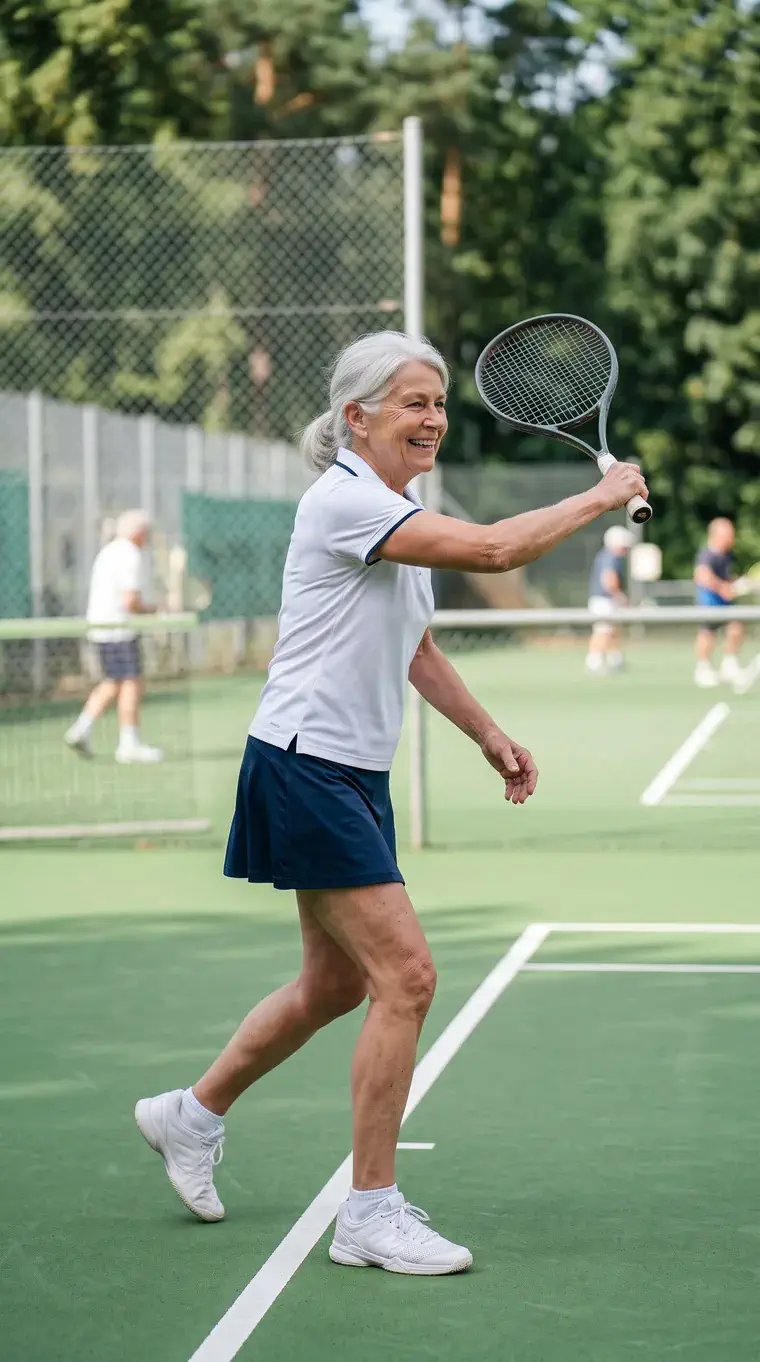 An older adult playing tennis, staying active and mobile