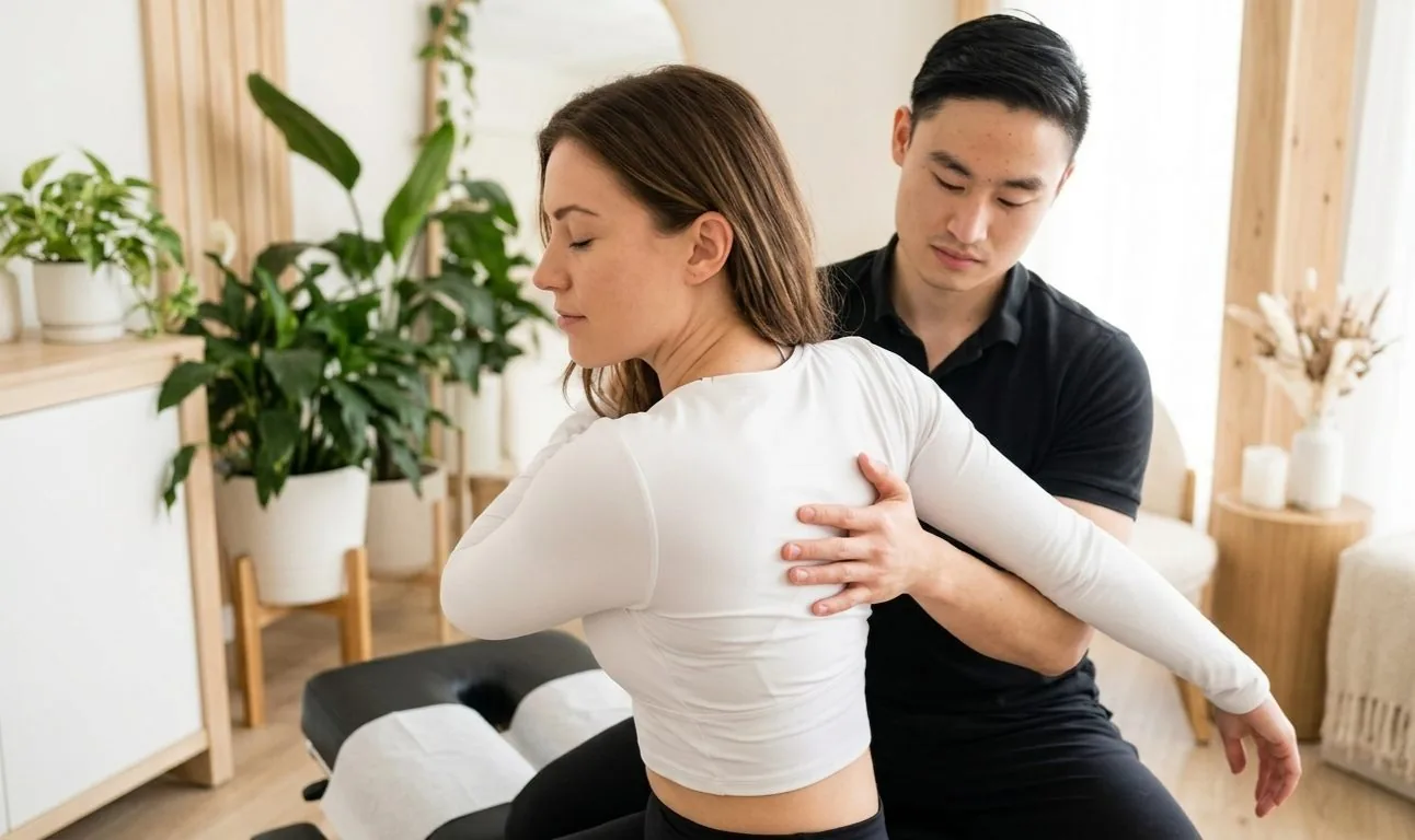 Erwin performing in-home assisted stretching with a client in Calgary